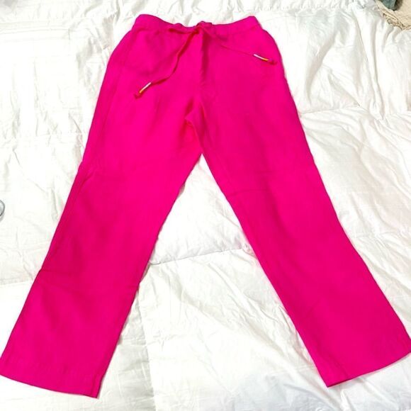 J crew Linen wide leg elastic drawstring ankle pants in fuchsia- EUC XXS - Picture 1 of 11